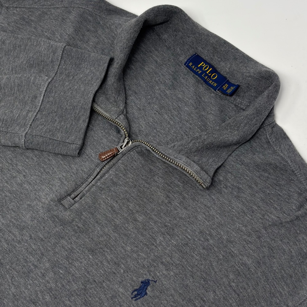 Polo Ralph Lauren Quarter Zip Pullover Mens XL Gray Cotton Blend Pony Logo